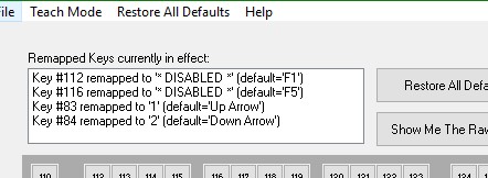 Remapped keys currently in effect