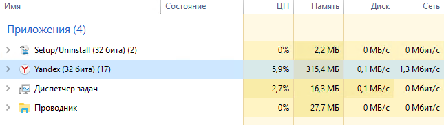 яндекс браузер память до программы