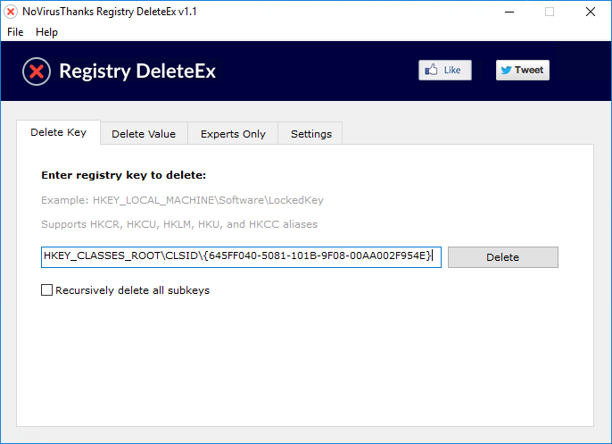 Registry DeleteEx